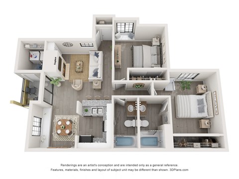 Floor plan for 2 beds, 2 baths, 1010 sqft
